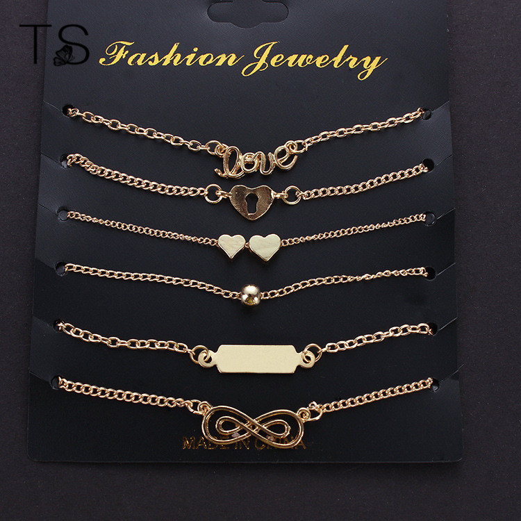 Bracelet Set European Style Fashionable Temperament 8 Words Love Bracelet Women 6 Pieces of Anklets