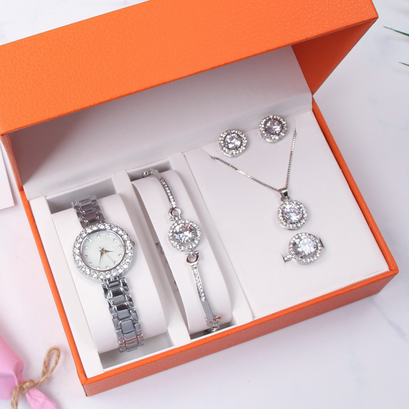 Women's Premium Crystal-Accented Bangle Watch and Bracelet Set Womens Watch Gifts Set with Bracelet Rose Gold Earrings Necklaces Rings for Lady Female Minimalist Simple Slim Thin Casual Quartz Wrist W