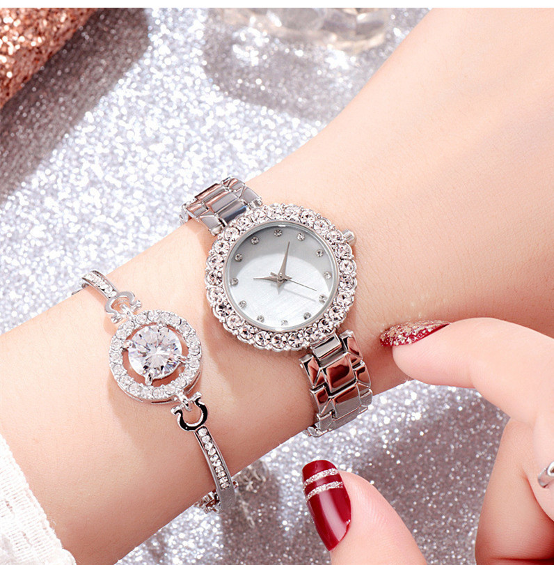 Women's Premium Crystal-Accented Bangle Watch and Bracelet Set Womens Watch Gifts Set with Bracelet Rose Gold Earrings Necklaces Rings for Lady Female Minimalist Simple Slim Thin Casual Quartz Wrist W
