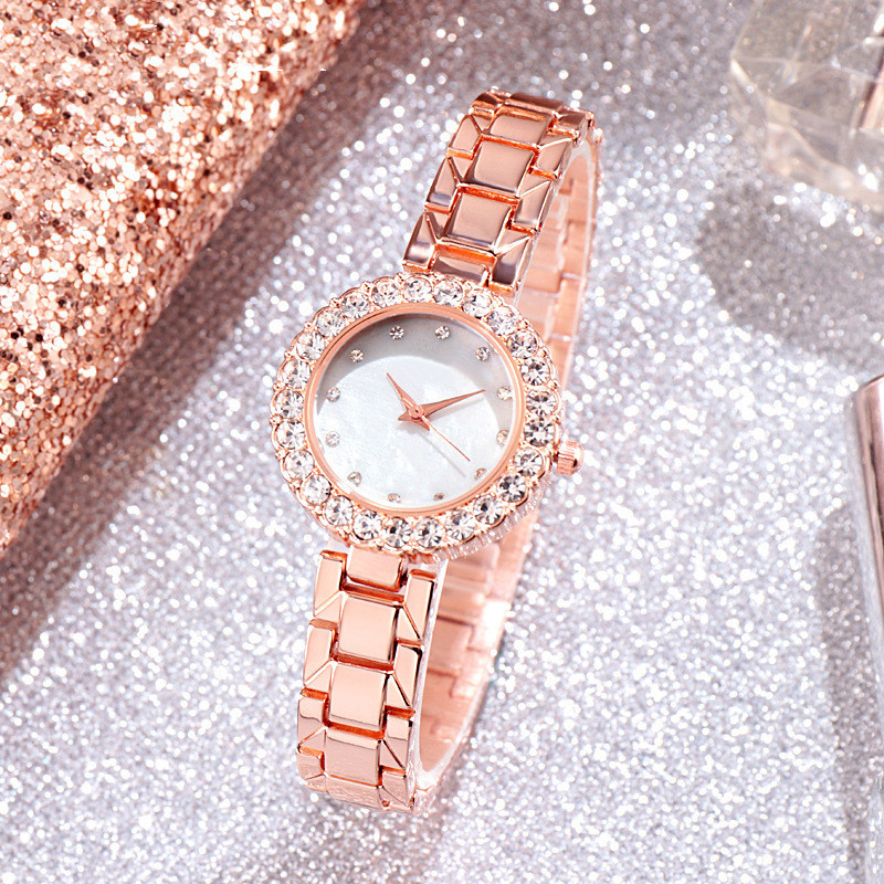 Women's Premium Crystal-Accented Bangle Watch and Bracelet Set Womens Watch Gifts Set with Bracelet Rose Gold Earrings Necklaces Rings for Lady Female Minimalist Simple Slim Thin Casual Quartz Wrist W