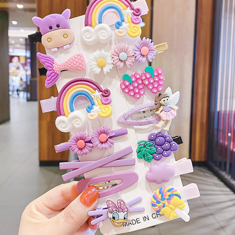 Sweet Hair Clips for Girls, Cute Candy Color Cartoon Design Hair Pins Assorted Colors Hair Clips Hair Barrettes Kawaii Hair Accessories(Pink Yellow Purple Green Blue)