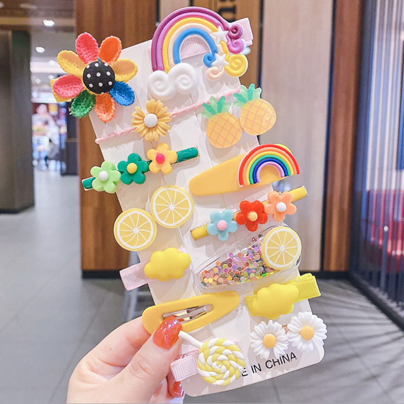 Sweet Hair Clips for Girls, Cute Candy Color Cartoon Design Hair Pins Assorted Colors Hair Clips Hair Barrettes Kawaii Hair Accessories(Pink Yellow Purple Green Blue)