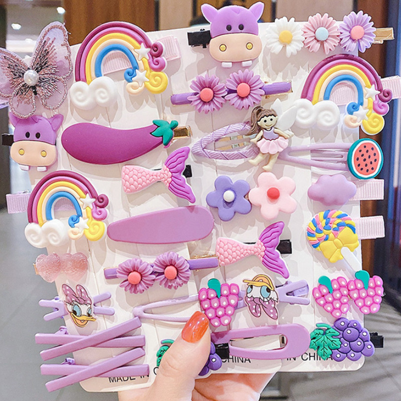 Sweet Hair Clips for Girls, Cute Candy Color Cartoon Design Hair Pins Assorted Colors Hair Clips Hair Barrettes Kawaii Hair Accessories(Pink Yellow Purple Green Blue)