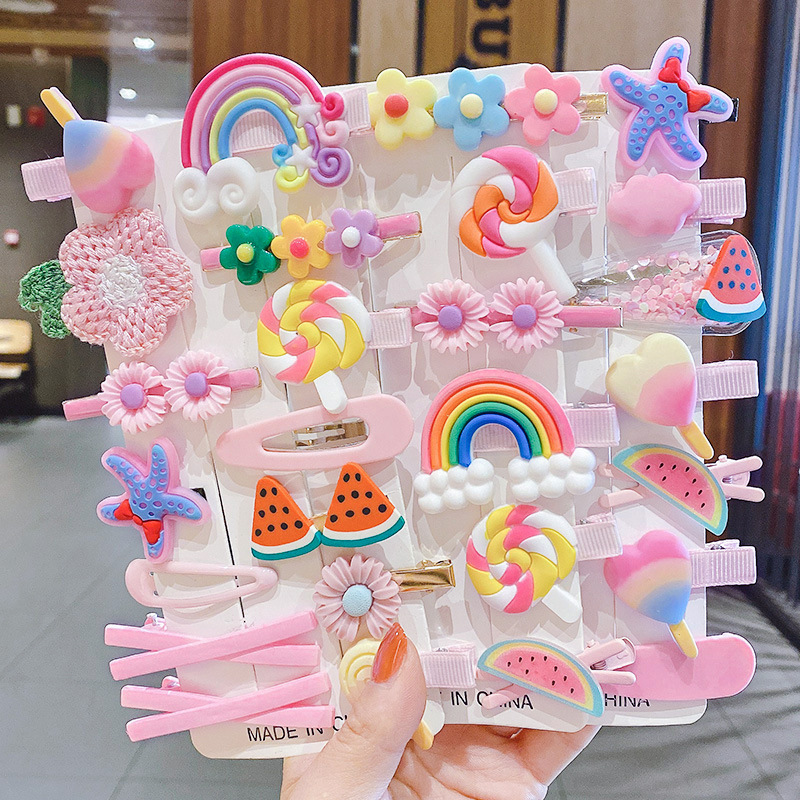 Sweet Hair Clips for Girls, Cute Candy Color Cartoon Design Hair Pins Assorted Colors Hair Clips Hair Barrettes Kawaii Hair Accessories(Pink Yellow Purple Green Blue)