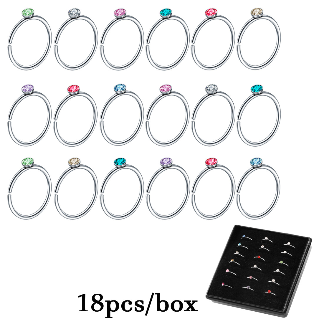 24pcs/40pcs/60pcs 316L Stainless Steel Nose Ring Hoop Nose Piercing Jewelry for Women and Men
