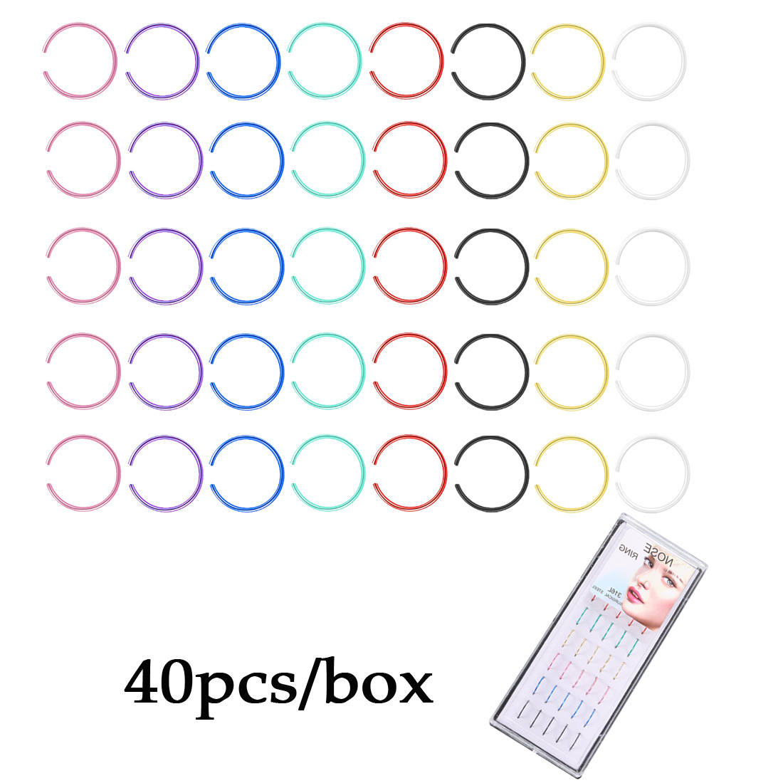 24pcs/40pcs/60pcs 316L Stainless Steel Nose Ring Hoop Nose Piercing Jewelry for Women and Men