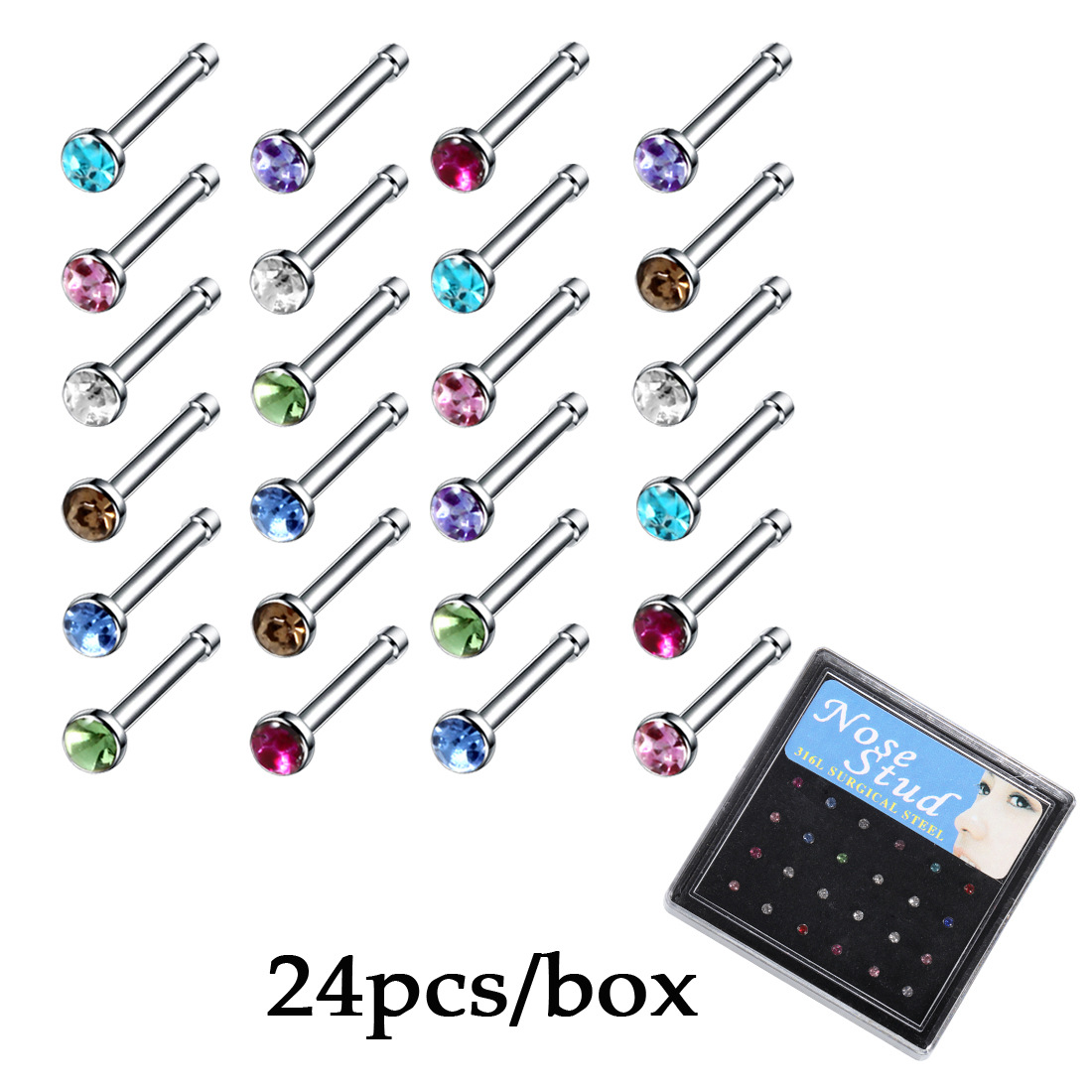 24pcs/40pcs/60pcs 316L Stainless Steel Nose Ring Hoop Nose Piercing Jewelry for Women and Men