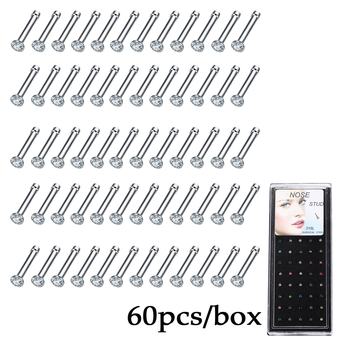 24pcs/40pcs/60pcs 316L Stainless Steel Nose Ring Hoop Nose Piercing Jewelry for Women and Men