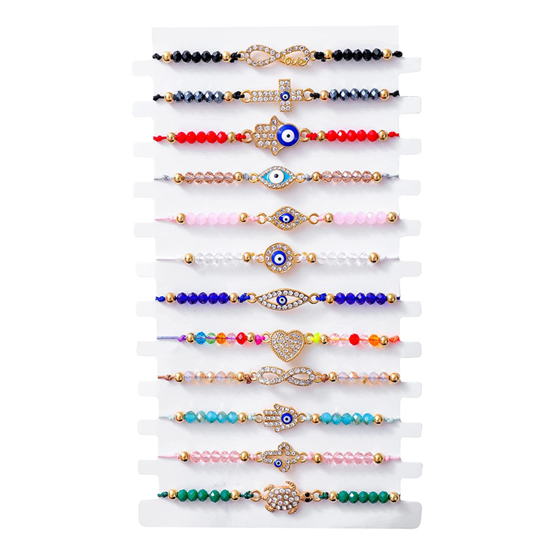12pcs Evil Eye Bracelets Gold Overlay with Navy Blue Mini Evil Eye Style Clasp Bracelet Lucky Anklet for Women Girls Boys