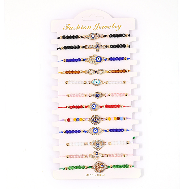 12pcs Evil Eye Bracelets Gold Overlay with Navy Blue Mini Evil Eye Style Clasp Bracelet Lucky Anklet for Women Girls Boys