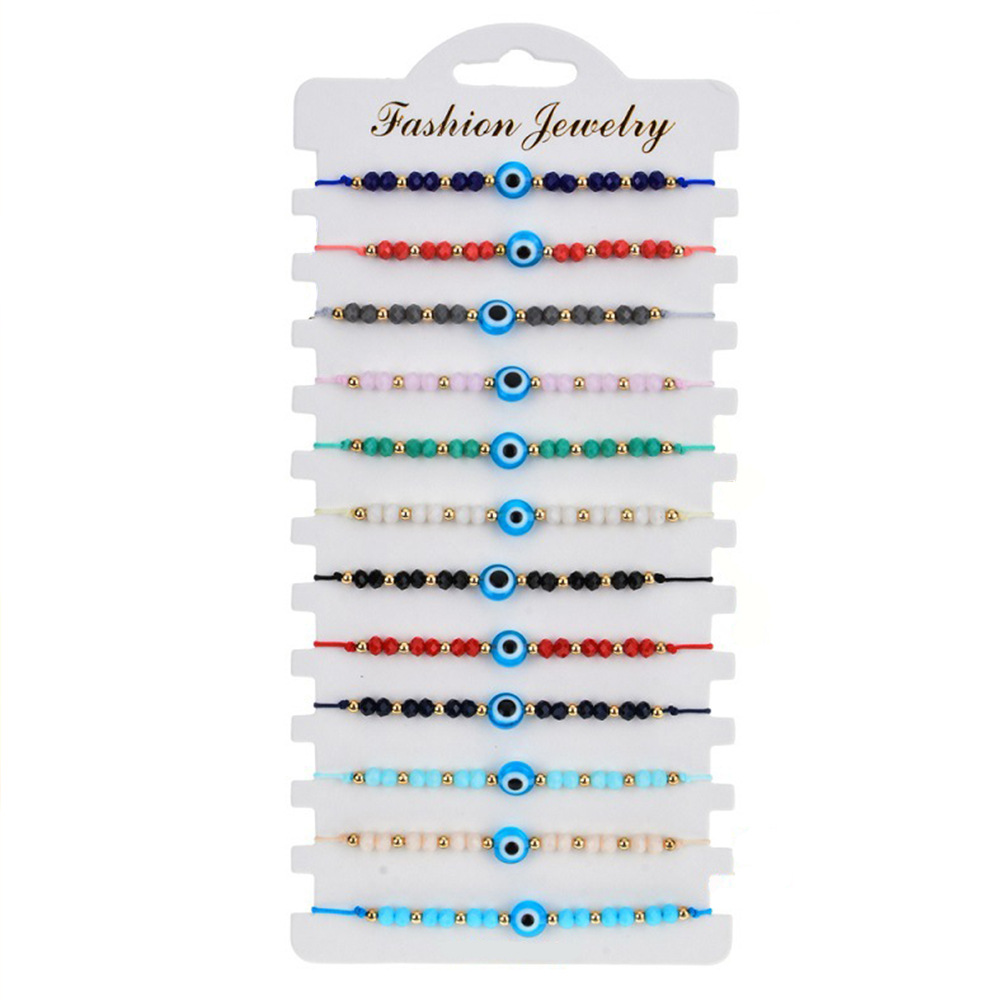 12pcs Evil Eye Bracelets Gold Overlay with Navy Blue Mini Evil Eye Style Clasp Bracelet Lucky Anklet for Women Girls Boys