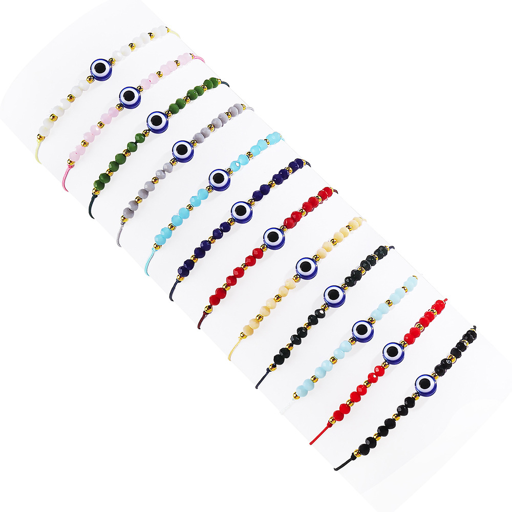 12pcs Evil Eye Bracelets Gold Overlay with Navy Blue Mini Evil Eye Style Clasp Bracelet Lucky Anklet for Women Girls Boys