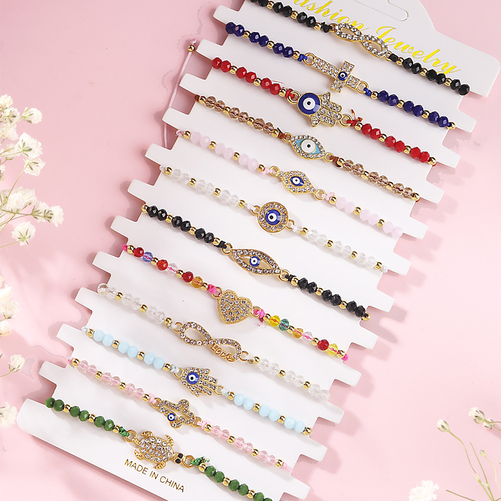 12pcs Evil Eye Bracelets Gold Overlay with Navy Blue Mini Evil Eye Style Clasp Bracelet Lucky Anklet for Women Girls Boys
