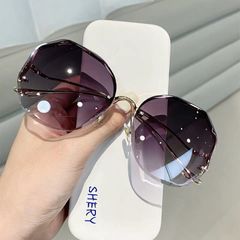 Sunglasses For Women Oversized Rimless Diamond Cutting Lens Sun Glasses Female Handmade Gradual Trend Party Eyewear Gray gradient oversized