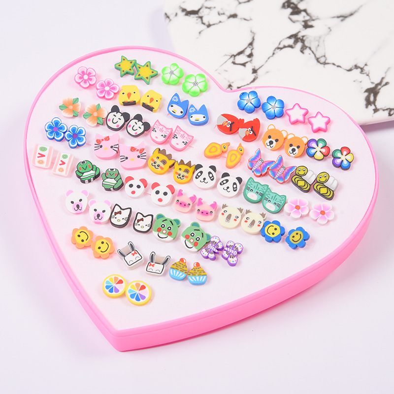 36 Pairs Stud Earrings with Heart Shape Gift Box, Hypoallergenic Earrings for Girls and Women, Colorful Ear Stud Jewelry Set, Multiple Size and Patterns