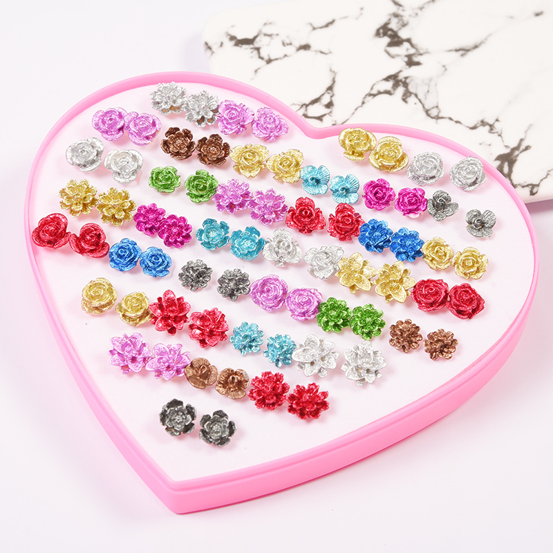 36 Pairs Stud Earrings with Heart Shape Gift Box, Hypoallergenic Earrings for Girls and Women, Colorful Ear Stud Jewelry Set, Multiple Size and Patterns