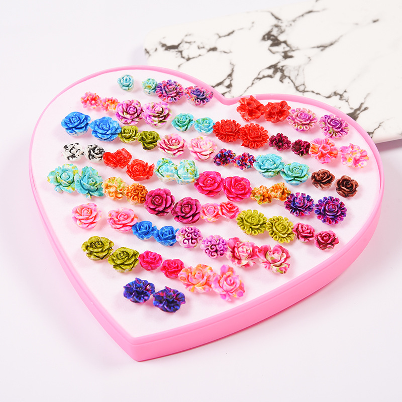 36 Pairs Stud Earrings with Heart Shape Gift Box, Hypoallergenic Earrings for Girls and Women, Colorful Ear Stud Jewelry Set, Multiple Size and Patterns