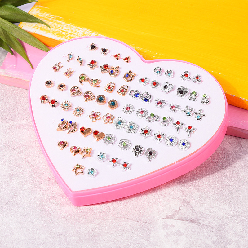 36 Pairs Stud Earrings with Heart Shape Gift Box, Hypoallergenic Earrings for Girls and Women, Colorful Ear Stud Jewelry Set, Multiple Size and Patterns