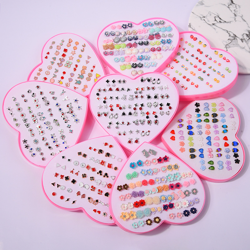 36 Pairs Stud Earrings with Heart Shape Gift Box, Hypoallergenic Earrings for Girls and Women, Colorful Ear Stud Jewelry Set, Multiple Size and Patterns