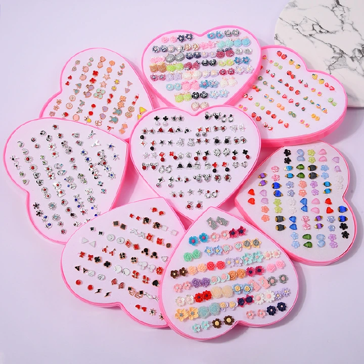 36 Pairs Stud Earrings with Heart Shape Gift Box, Hypoallergenic Earrings for Girls and Women, Colorful Ear Stud Jewelry Set, Multiple Size and Patterns