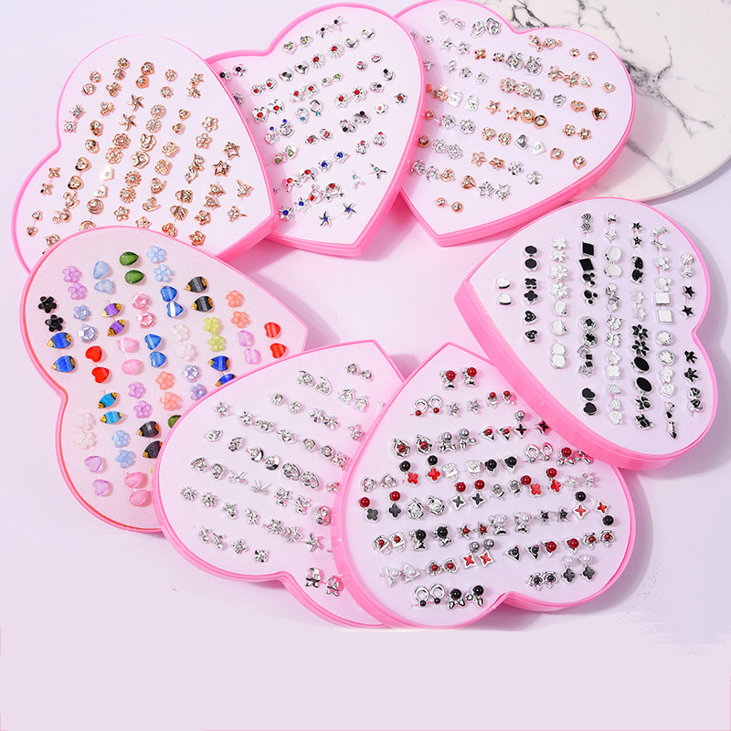 36 Pairs Stud Earrings with Heart Shape Gift Box, Hypoallergenic Earrings for Girls and Women, Colorful Ear Stud Jewelry Set, Multiple Size and Patterns