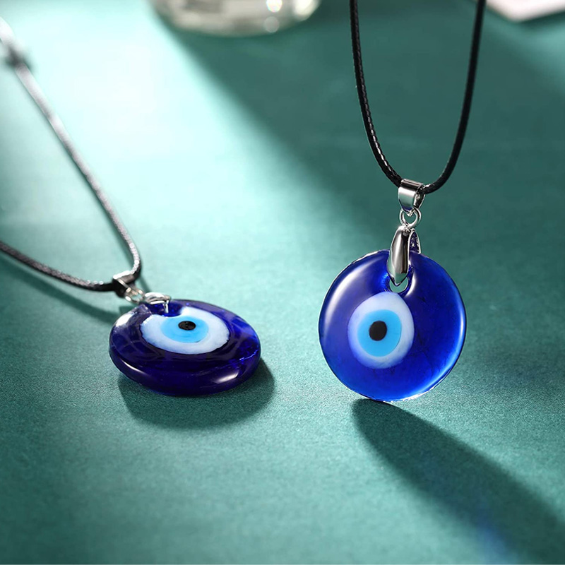 Evil Eye Necklace with Evil Eye Bracelet Set, 2 Pieces Amulet Lucky Bracelets with Card, 2 Pieces Evil Eye Pendant Necklaces Turkish Blue Necklace for Women Men Girls Boys