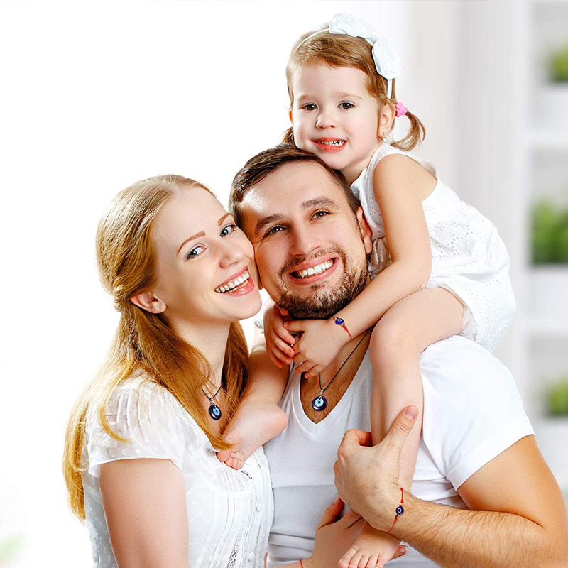 Evil Eye Necklace with Evil Eye Bracelet Set, 2 Pieces Amulet Lucky Bracelets with Card, 2 Pieces Evil Eye Pendant Necklaces Turkish Blue Necklace for Women Men Girls Boys