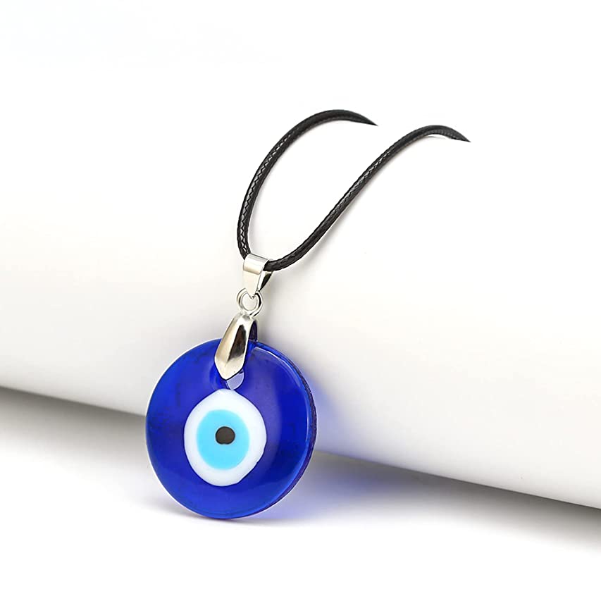 2 pcs Evil Eye Necklace Bracelets, Blue Turkish Glass Leather Rope Evil Eye Necklace for Women Men Lucky Protection Necklace Jewelry