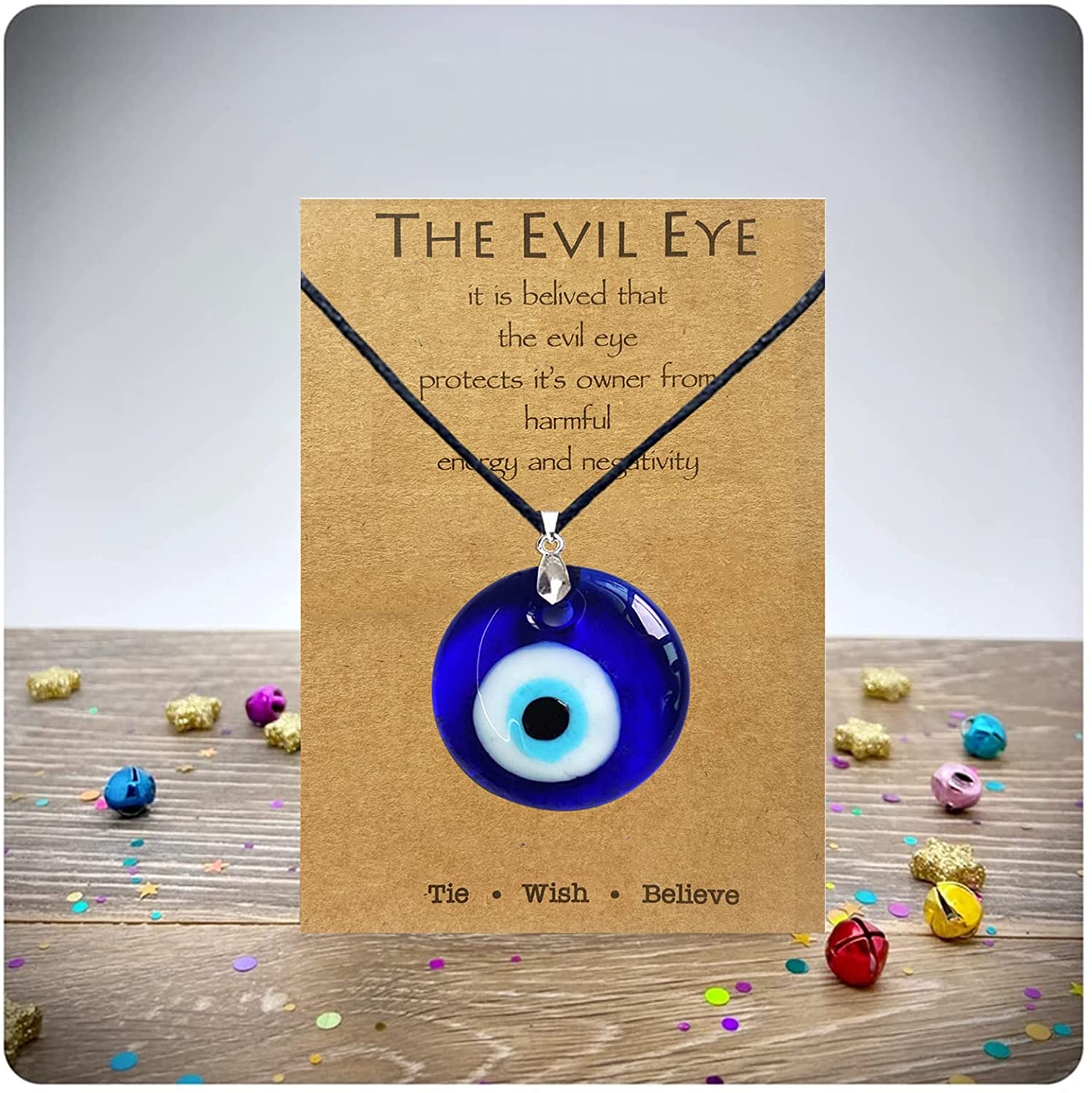 2 pcs Evil Eye Necklace Bracelets, Blue Turkish Glass Leather Rope Evil Eye Necklace for Women Men Lucky Protection Necklace Jewelry