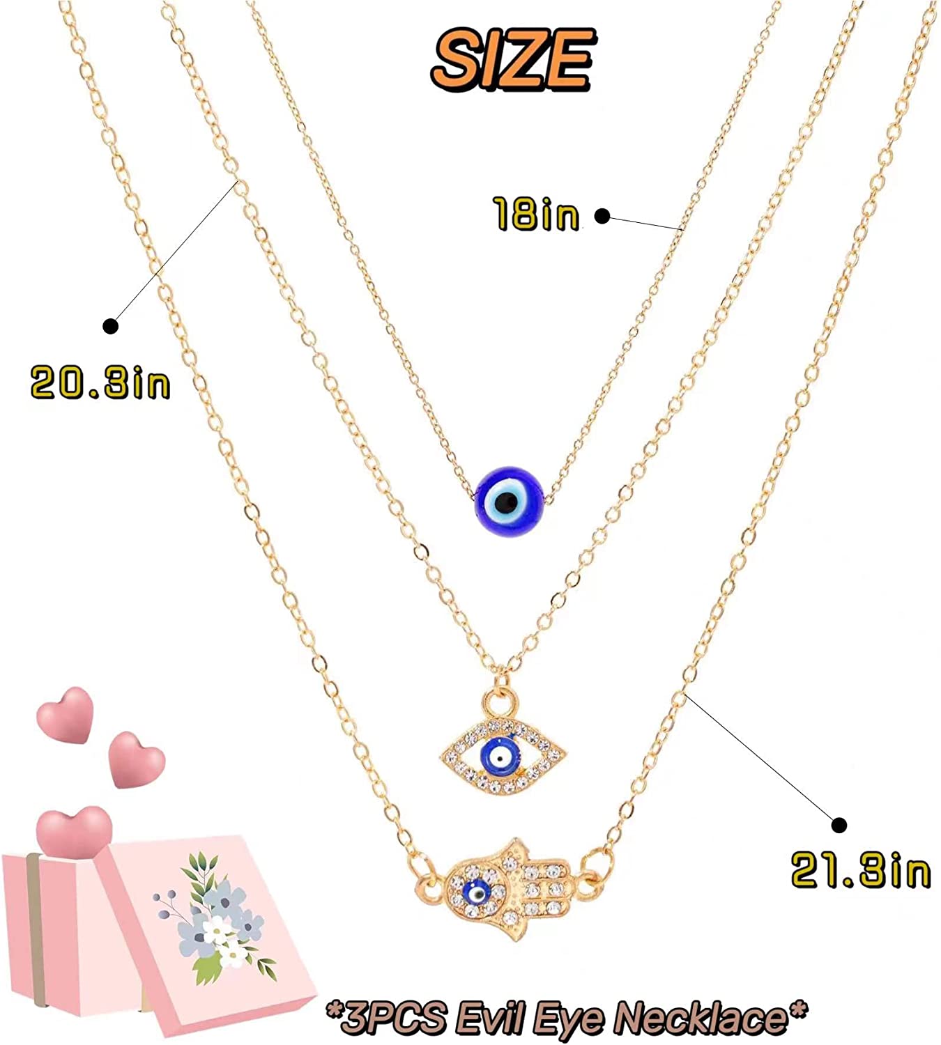 Evil Eye Necklace 3pcs Evil Eye pendant Necklace Set for Women Girls