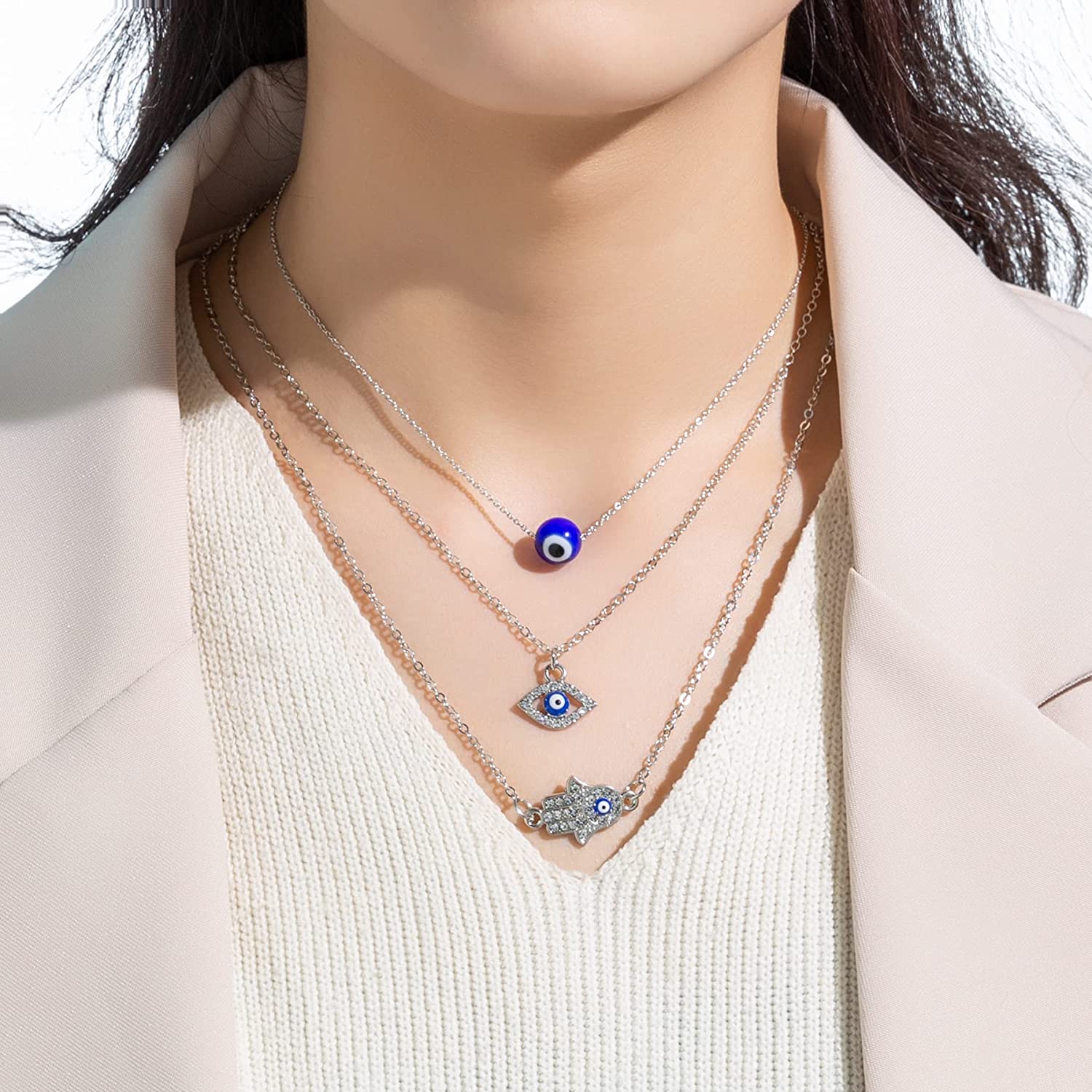 Evil Eye Necklace 3pcs Evil Eye pendant Necklace Set for Women Girls