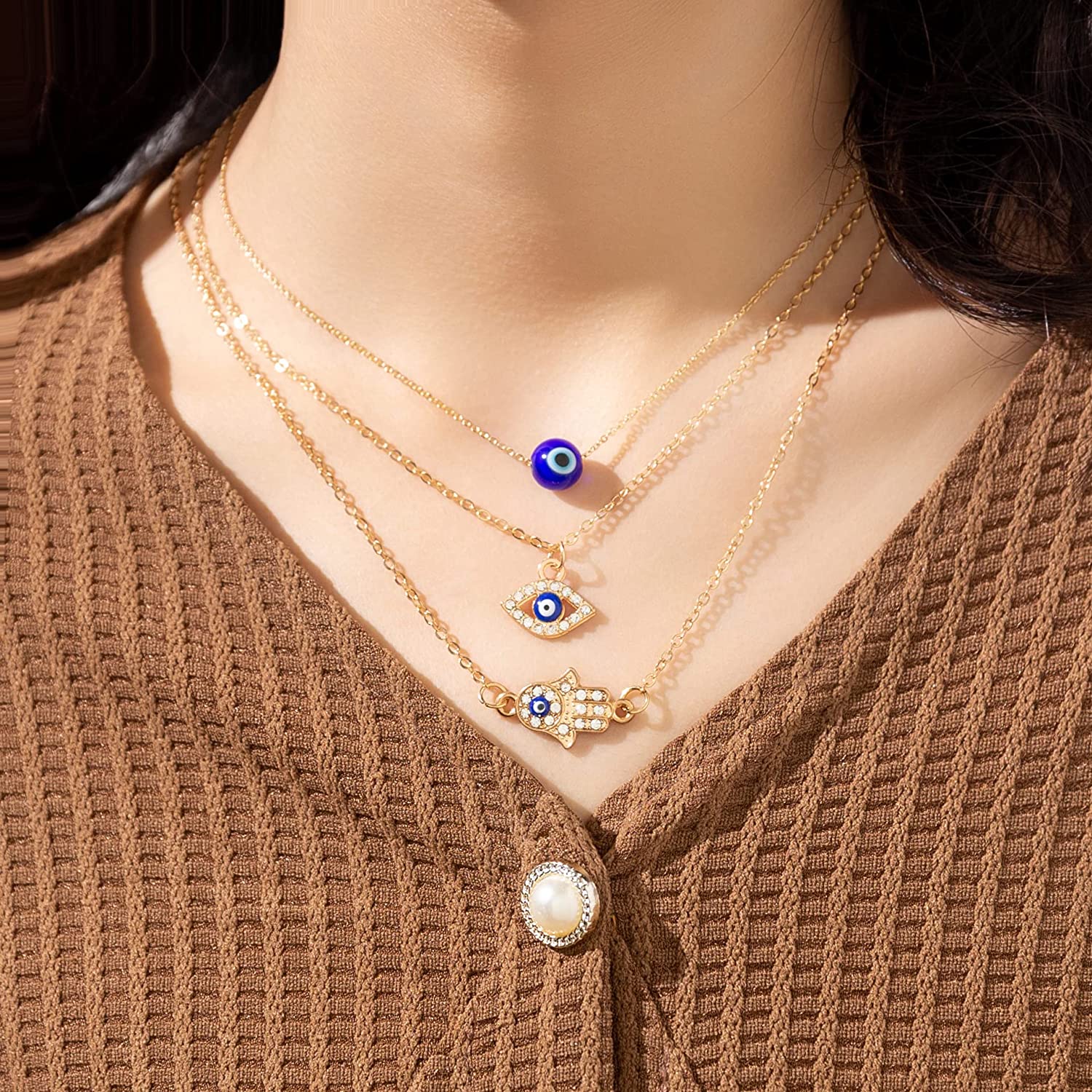 Evil Eye Necklace 3pcs Evil Eye pendant Necklace Set for Women Girls