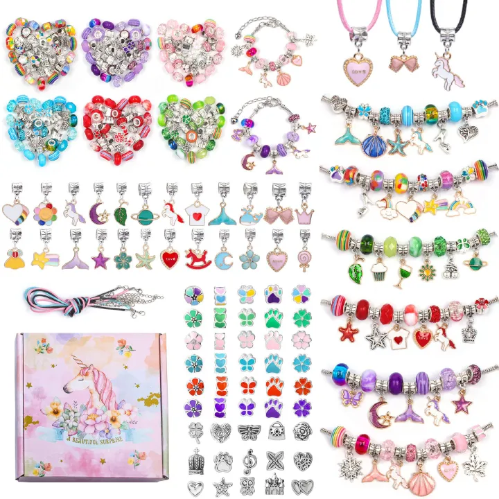 63/165 pcs Charm Bracelet Making Kit Including Jewelry Beads Snake Chains, DIY Craft for Girls, Jewelry Christmas Gift Set for Arts and Crafts for Kids Ages