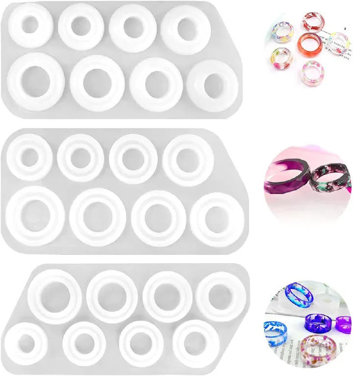 Different Shapes Silicone Resin Ring Mold, 8 Sizes Ring Jewelry Resin Casting Mold, for DIY Rings, Earrings, Necklace Pendants, Keyrings, Crafts, Decorations Making