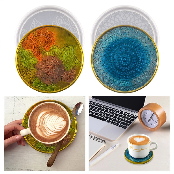 2/4 Pieces Coaster Resin Molds Set, Flower Shape Silicone Molds for Resin, Silicone Coaster Molds for Epoxy Resin, Silicone Epoxy Casting Mold for DIY Art Craft Cup Mat Home Decoration