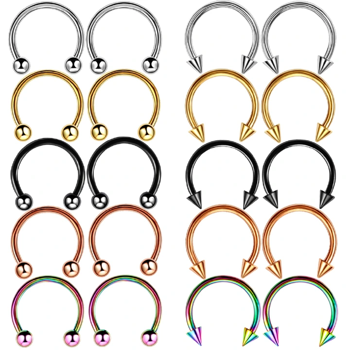 5/10/20Pcs Stainless Steel Nose Rings Hoop Body Piercing Jewelry 8MM Labret Ring with Ball or Cone Body Piercing Jewelry