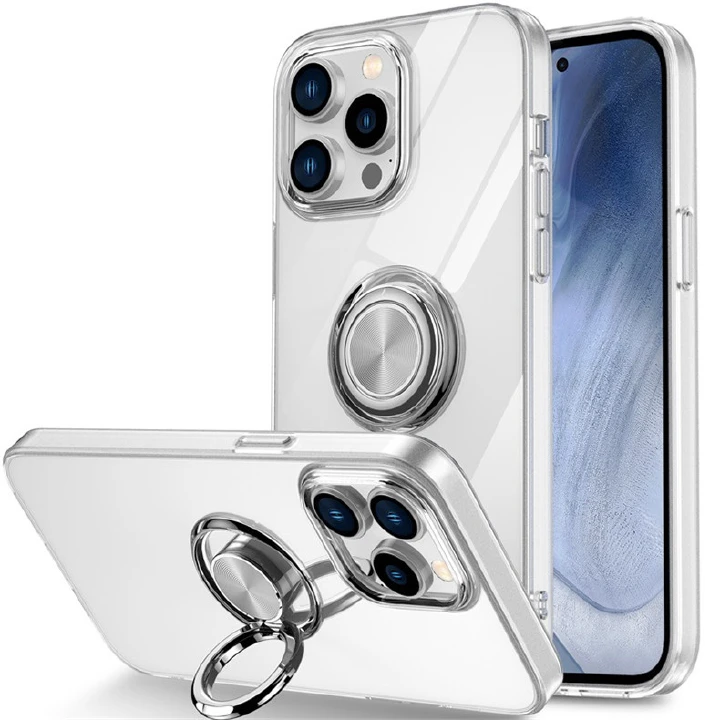 iPhone Samsung Galaxy S23 Phone Case with Magnetic Stand Compatible with iPhone 14 13 12 Pro Max/Pro/Mini Transparent TPU Slim Thin Shockproof Protection Galaxy S23 Phone Case Cover Silver