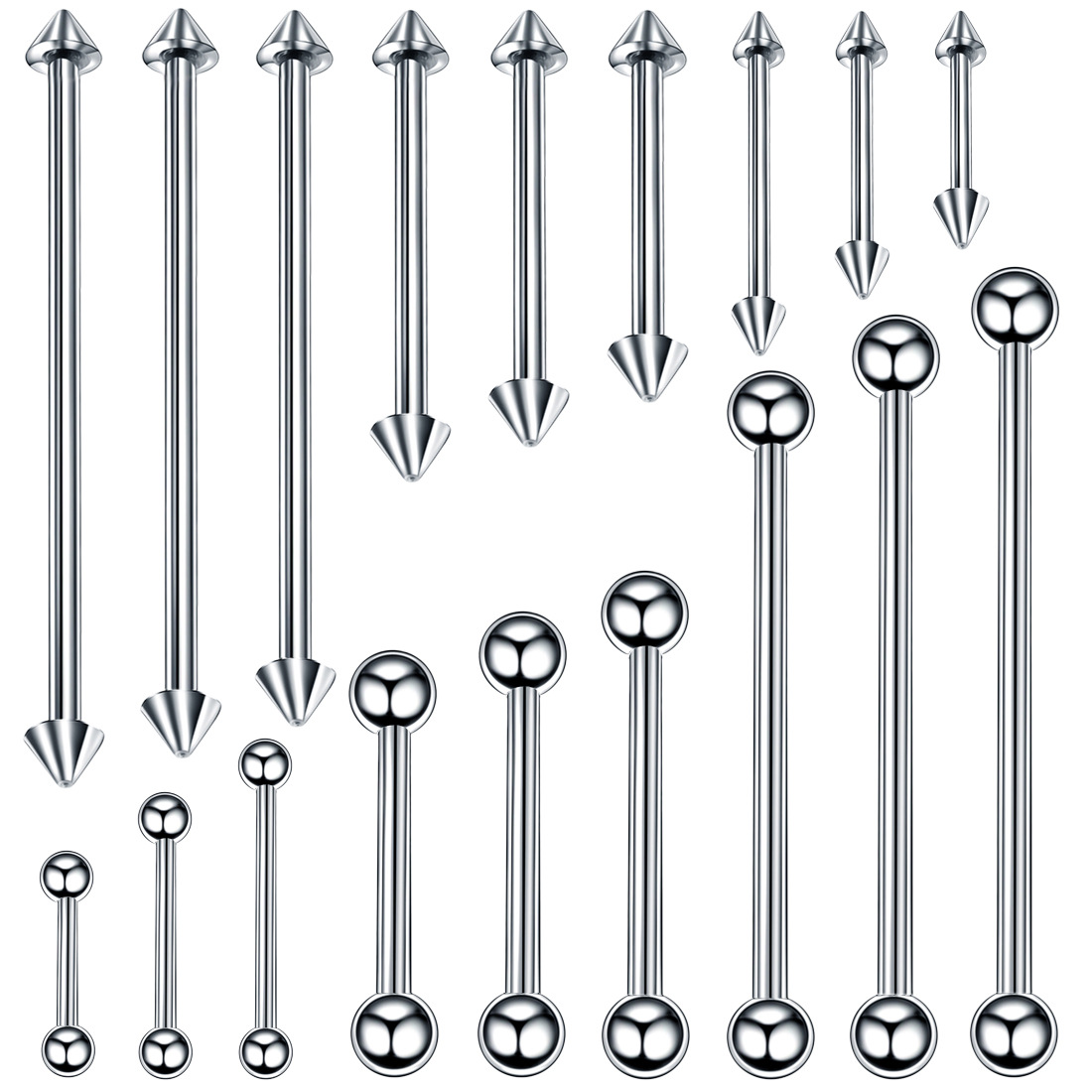 10pcs Professional Piercing Kit Stainless Steel Tongue Nose Belly Ring Body Jewelry Piercing Set 10G Tongue Ring