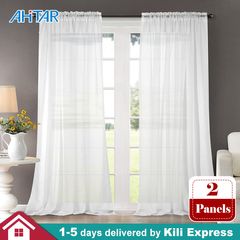 1.5x2.7M Solid White Sheer Curtain Rod Pocket Voile Window Drapes Curtains Panels for Living Bedroom 2 Panels 1.5m*2.7m