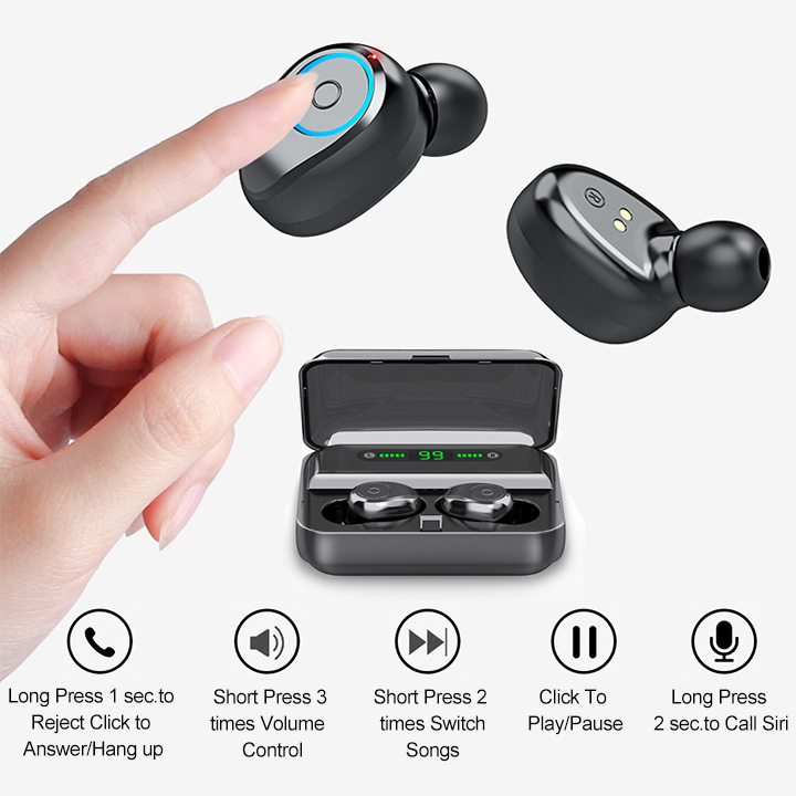 1200mAh Bluetooth 5.0 Earphone TWS Wireless Stereo Earbuds with Charging Case LED Display