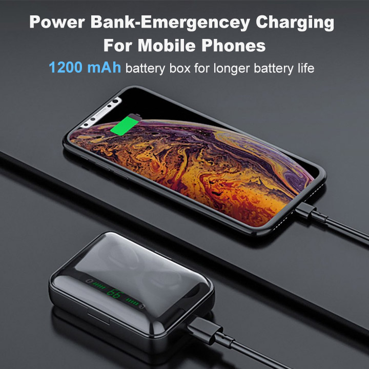 1200mAh Bluetooth 5.0 Earphone TWS Wireless Stereo Earbuds with Charging Case LED Display