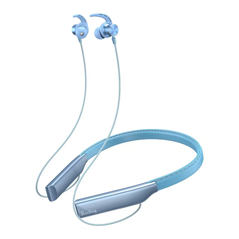 One factory New  true wireless Leather neck Bluetooth earphone single ear in ear running Support SD Card Bluetooth earphone for iOS Android phones Blue