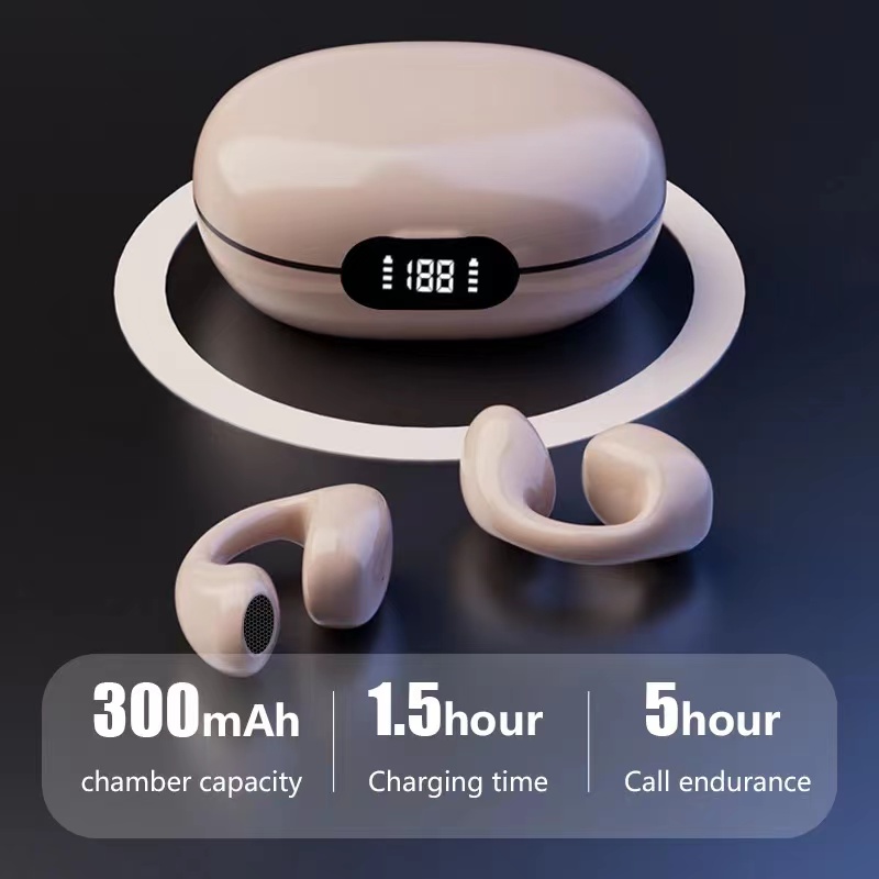 One factory  2023 New TWS Wireless Bluetooth 5.3 Bone Conduction Earphones Ear clip Ear Earring Design Touch Control LED Earbuds Sports Earphones