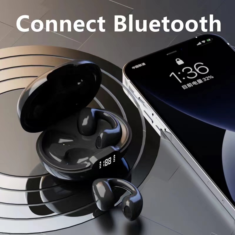 One factory  2023 New TWS Wireless Bluetooth 5.3 Bone Conduction Earphones Ear clip Ear Earring Design Touch Control LED Earbuds Sports Earphones