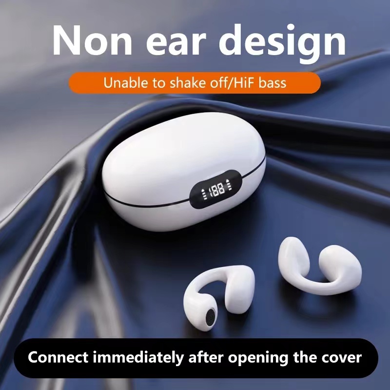 One factory  2023 New TWS Wireless Bluetooth 5.3 Bone Conduction Earphones Ear clip Ear Earring Design Touch Control LED Earbuds Sports Earphones