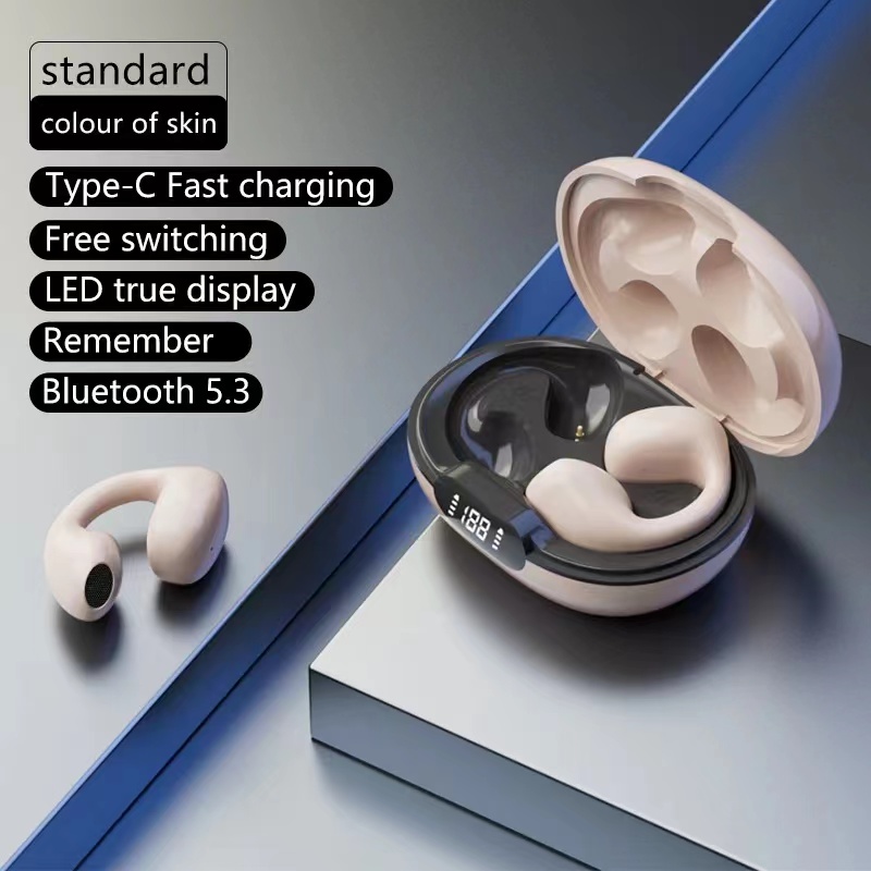 One factory  2023 New TWS Wireless Bluetooth 5.3 Bone Conduction Earphones Ear clip Ear Earring Design Touch Control LED Earbuds Sports Earphones