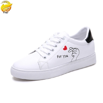 New Arrivals Women's artificial Pu leather white shoes ladies' flat shoes students' leisure sports shoes girls casual shoes running shoes sneakers women Athletic White+black,39(5)