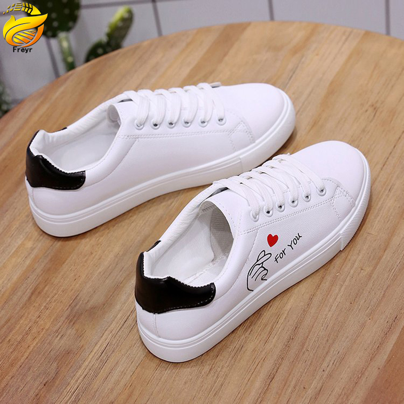 New Arrivals Women's artificial Pu leather white shoes ladies' flat shoes students' leisure sports shoes girls casual shoes running shoes sneakers women Athletic