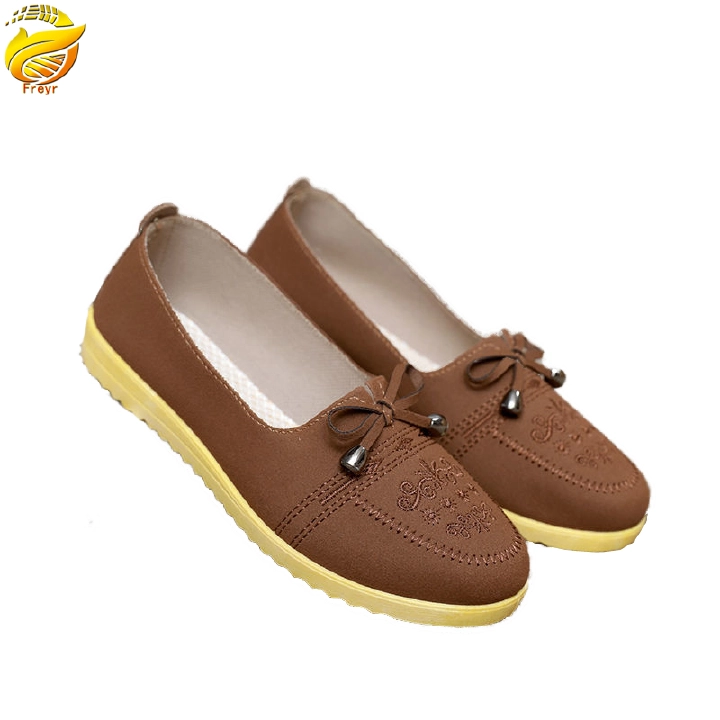 Freyr Women's shoes bow shoes flat low-top canvas shoes ladies soft-soled cloth shoes espadrilles shoes mom  walking casual shoes beanie brown shoes