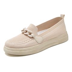New arrivals women's shoes students shoes comfortable flying knitting loafers mother shoes girls flats shoes ladies single shoes court shoes breathable mesh shoes Khaki 40
